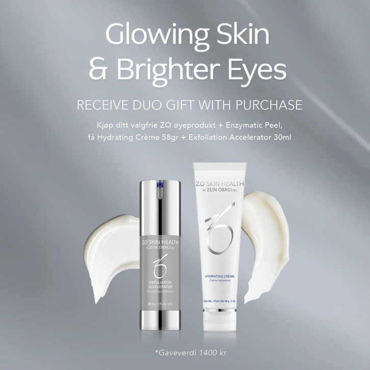 Kjøp et valgfritt ZO øyeprodukt  + Enzymatic Peel - få gratis Exfolation Accelerator 30 ml og Hydrating Crème 58 g! Kjøp et valgfritt ZO øyeprodukt  + Enzymatic Peel - få gratis Exfolation Accelerator 30 ml og Hydrating Crème 58 g!